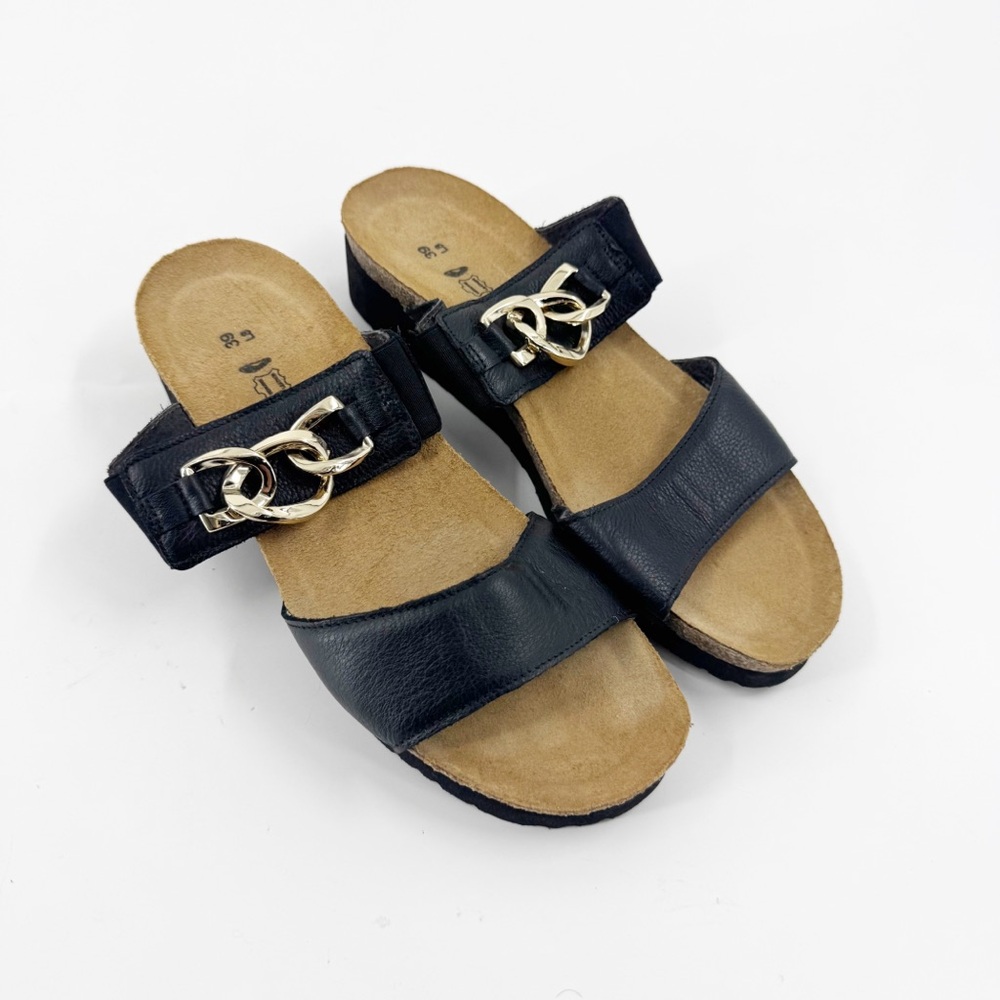 ✅ Naot Women's Victoria Wedge Slide Sandal Black SIZE 39 (8) LEATHER